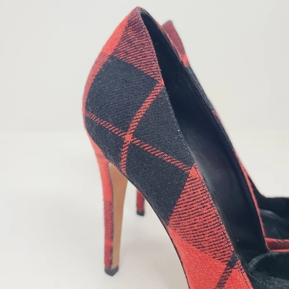 Alice & Olivia | Chic Red and Black Plaid Pattern Heels (Italian Size 39.5)